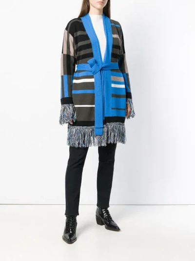 Etro Belted Fringe-trimmed Intarsia-knit Cardigan In Brown