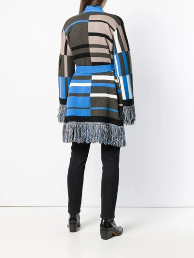 Etro Belted Fringe-trimmed Intarsia-knit Cardigan In Brown