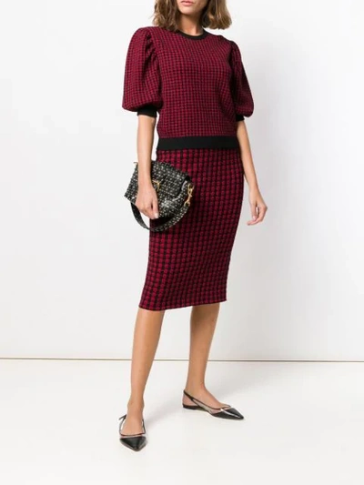 Shop Red Valentino Jacquard Knit Bell Sleeved Top In Red