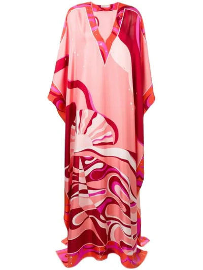 Shop Emilio Pucci Copacabana Print Silk Kaftan Dress In 014 Fuxia/corallo