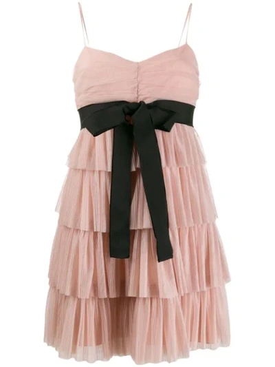 Shop Red Valentino Tulle Tiered Mini Dress In Neutrals
