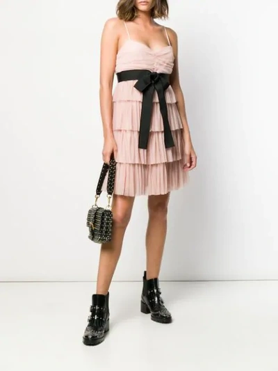 Shop Red Valentino Tulle Tiered Mini Dress In Neutrals