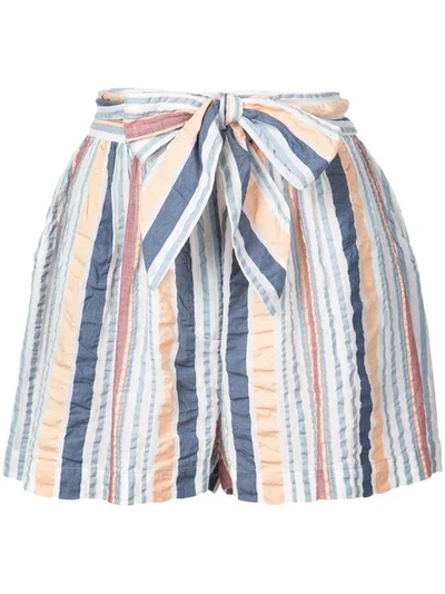 Shop Ulla Johnson Stripe Belted Shorts In Blue