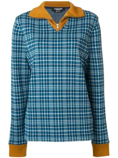 Shop Calvin Klein 205w39nyc Zip Up Tartan Jumper In Blue