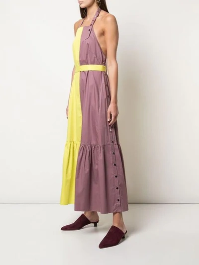Shop Tibi Cotton Poplin Colourblock Dress In Dusty Plum Multi