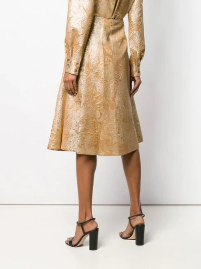 Shop Rochas Brocade Pleated Skirt In Gold