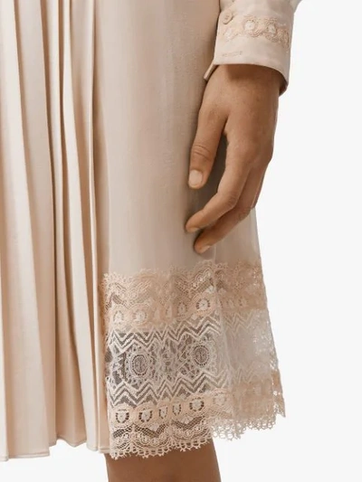 Shop Burberry Lace Detail Silk Panel Pleated Skirt In Pink