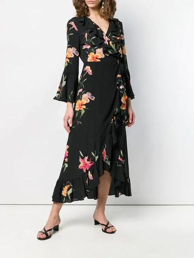 Shop Etro Floral Print Wrap Dress In Black