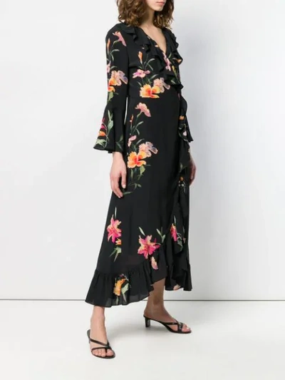 Shop Etro Floral Print Wrap Dress In Black