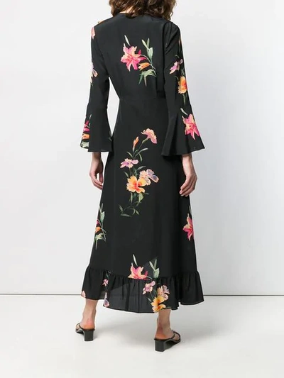 Shop Etro Floral Print Wrap Dress In Black