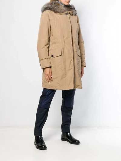 Shop Moncler Zipped Hooded Parka Coat In Neutrals