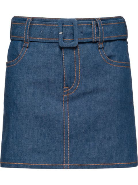 belted denim mini skirt