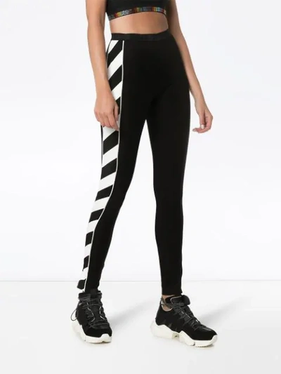 Shop Off-white Diagonal Stripe Print Leggings In Black
