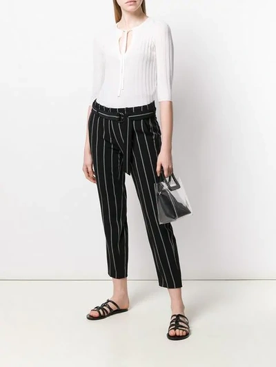 Shop Cambio Striped Cropped Trousers In Black