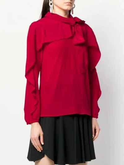 Shop Red Valentino Frilled Bow Embellishment Blouse In Red