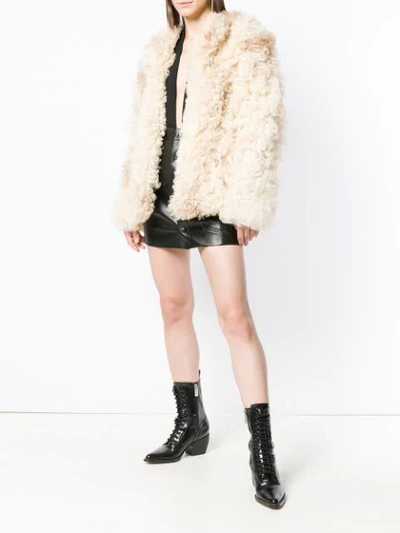 Shop Saint Laurent Short Shearling Jacket - Neutrals