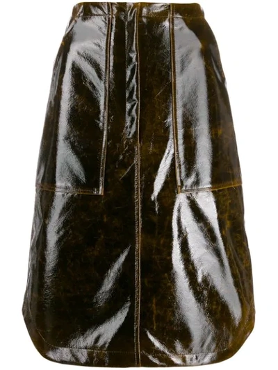 Shop Erika Cavallini Panelled Patent Skirt In Brown