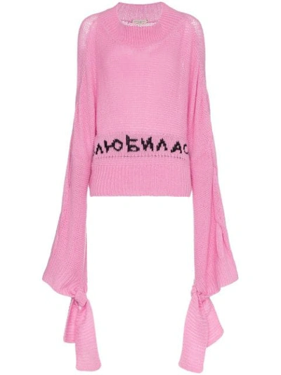 Shop Natasha Zinko Slogan Intarsia Long Sleeve Cashmere Sweater In Pink