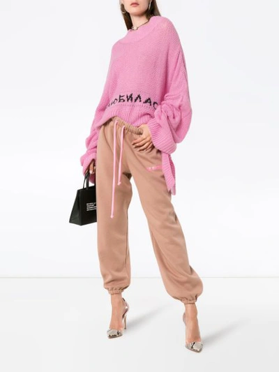 Shop Natasha Zinko Slogan Intarsia Long Sleeve Cashmere Sweater In Pink