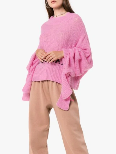 Shop Natasha Zinko Slogan Intarsia Long Sleeve Cashmere Sweater In Pink