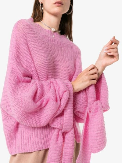 Shop Natasha Zinko Slogan Intarsia Long Sleeve Cashmere Sweater In Pink