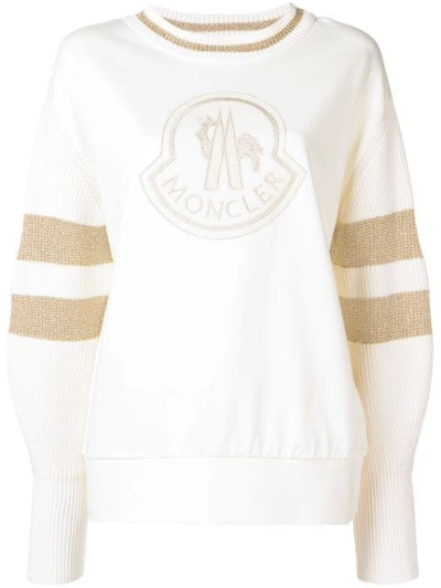 Shop Moncler Logo Patch Sweater In 034 Beige