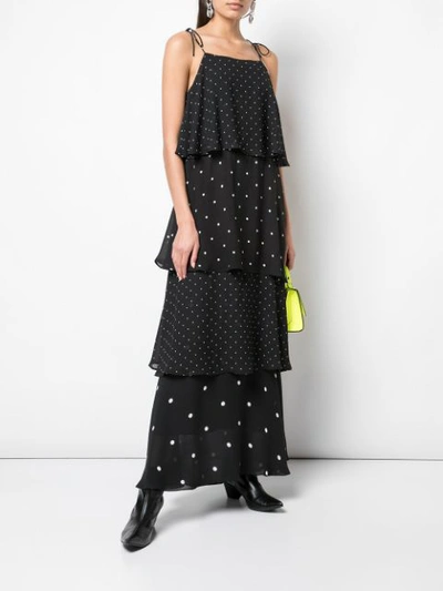 Shop Anine Bing Polka Dot Tiered Dress In Black