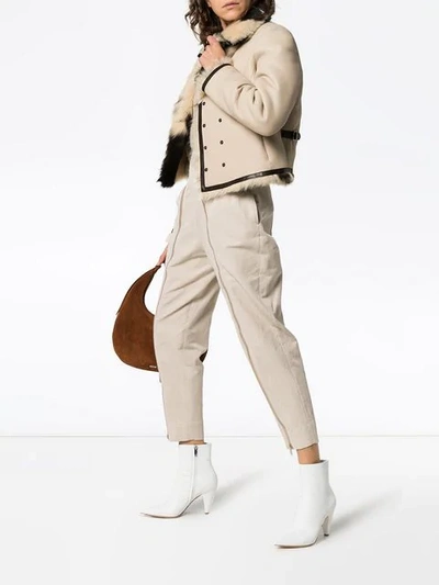 Shop Chloé Reversible Cropped Shearling Jacket In Neutrals