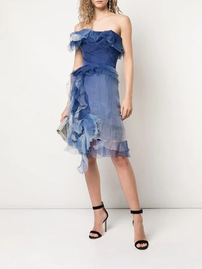 Shop Marchesa Off-the-shoulder Dress In Blue