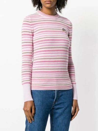 Shop Kenzo Tiger Crest Striped Sweater In Pink