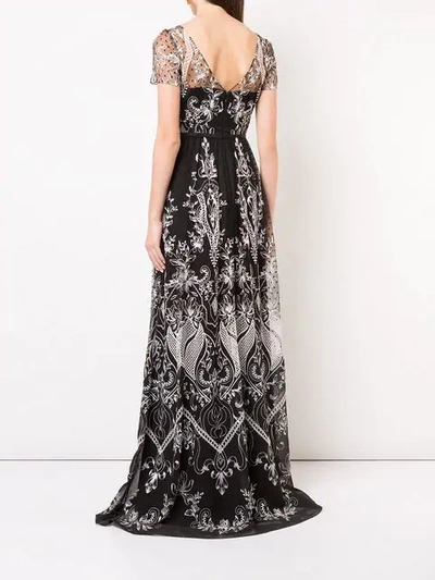 Shop Marchesa Notte Long Embroidered Dress In Black