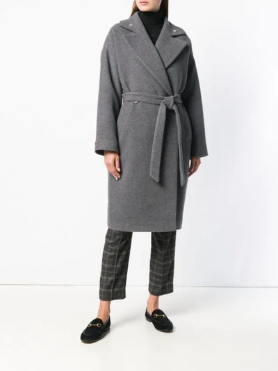 Shop Peserico Belted Coat - Grey