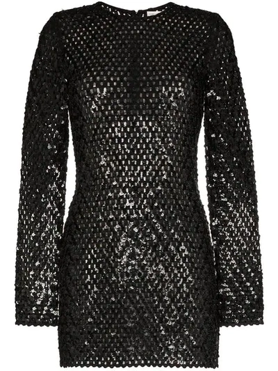 Shop Saint Laurent Sequin Embellished Knitted Mini Dress In Black