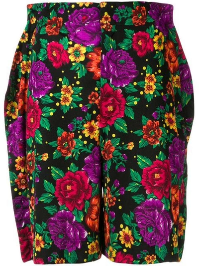 Pre-owned Comme Des Garçons Floral Print Flat Shorts In Black