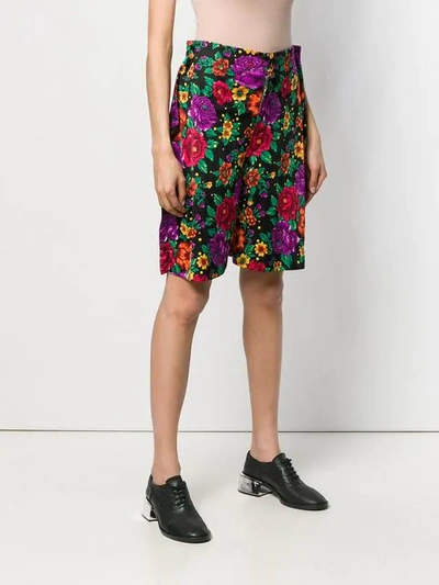 Pre-owned Comme Des Garçons Floral Print Flat Shorts In Black