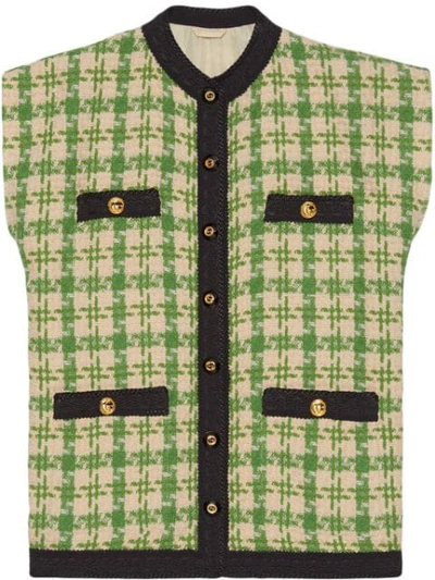 Shop Gucci Houndstooth Gilet In Green