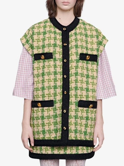 Shop Gucci Houndstooth Gilet In Green