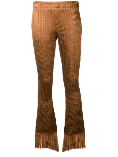 Shop Chloé Fringed Textured Velvet Trousers In Brown