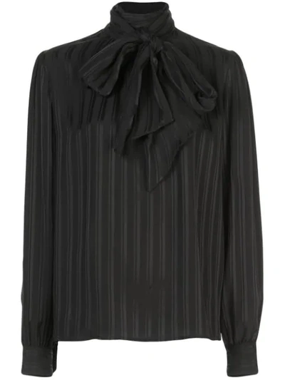 SAINT LAURENT STRIPED LAVALLIÈRE TIE BLOUSE - 黑色