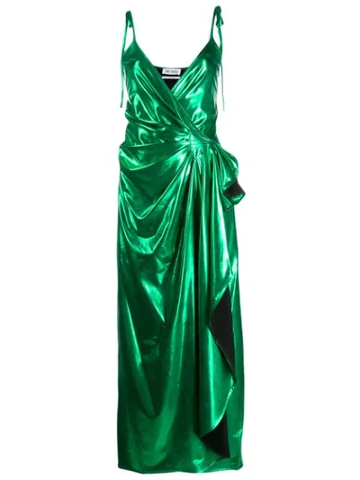 Shop Attico Draped Midi Dress In Green