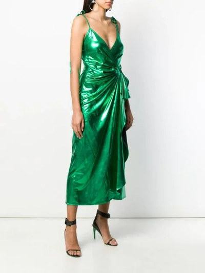 Shop Attico Draped Midi Dress In Green