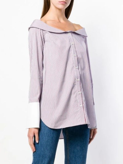Shop Monographie Striped Off Shoulder Shirt In White