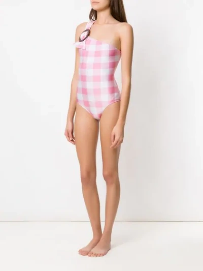 ADRIANA DEGREAS 单肩格纹连体泳衣 - 粉色