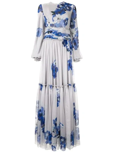 Shop Costarellos Floral Maxi Dress In Grey