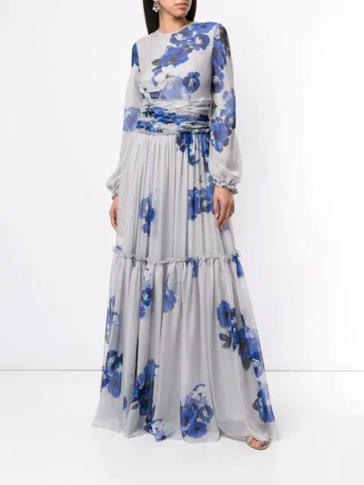 COSTARELLOS FLORAL MAXI DRESS - 灰色