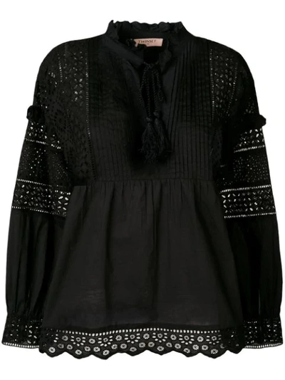 Shop Twinset Lace Crochet Blouse In Black