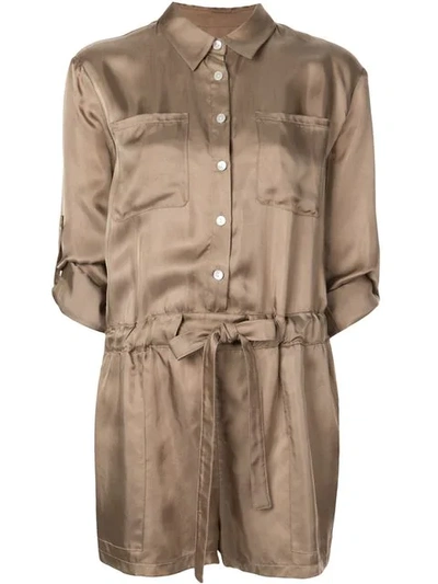 Shop Cinq À Sept Button Front Playsuit In Brown