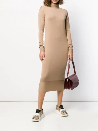 Shop Agnona Fitted Sweater Dress In Brown