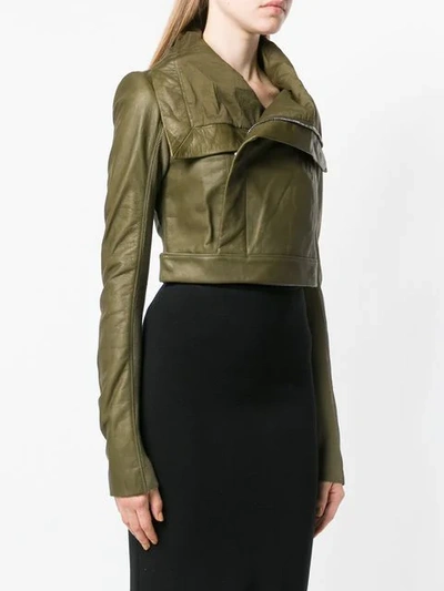 Shop Rick Owens Cropped Biker Jacket In Green