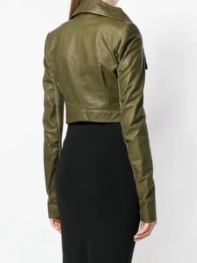 Shop Rick Owens Cropped Biker Jacket In Green